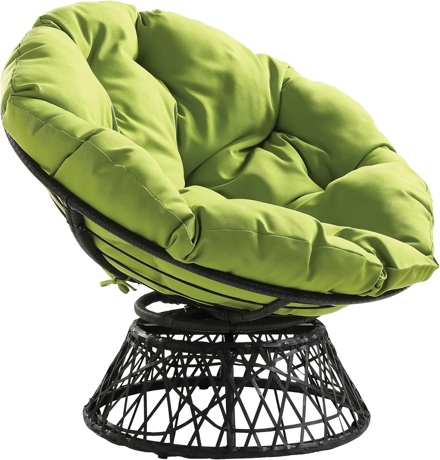 

Wicker Papasan Chair with 360-Degree Swivel, Grey Frame with Green Cushion