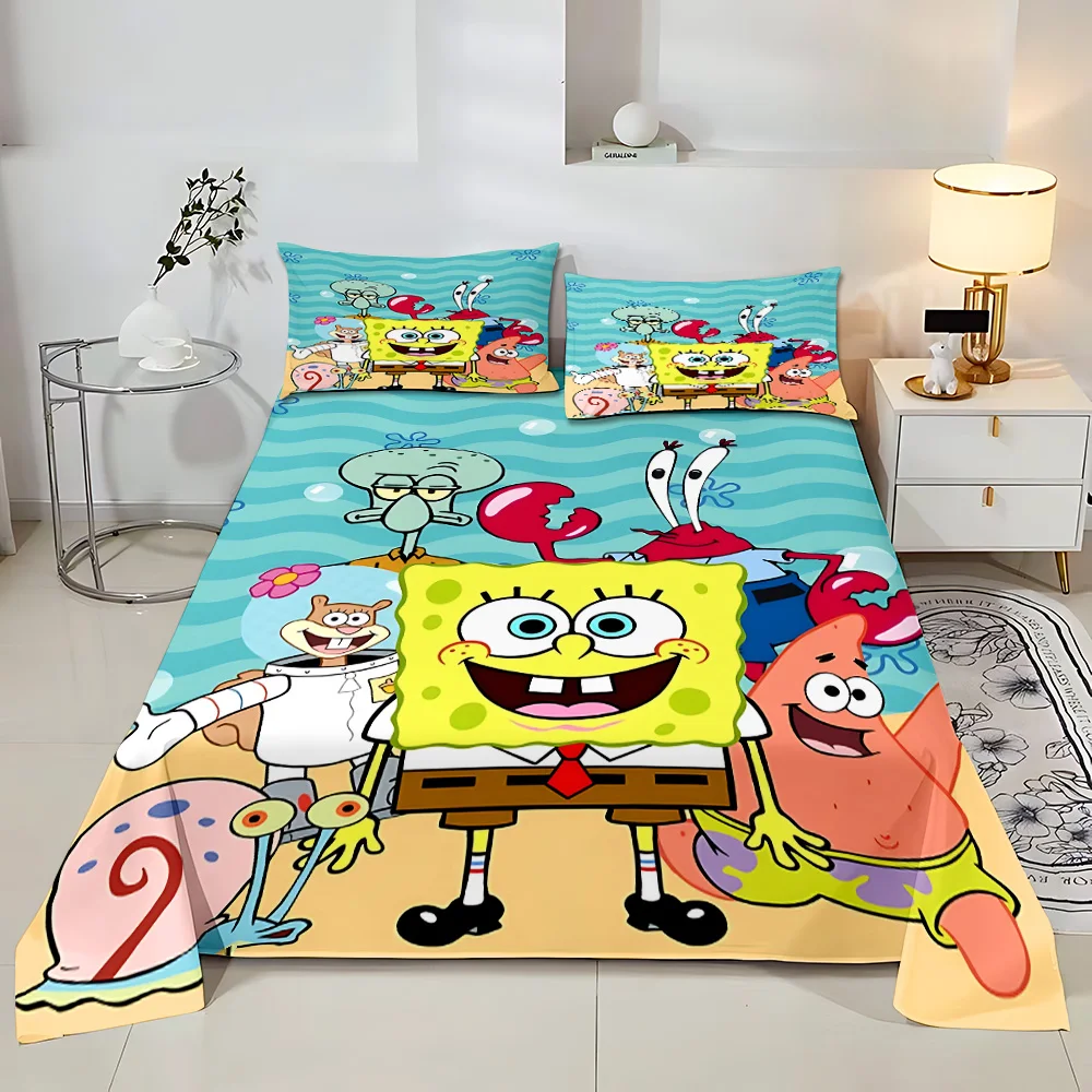 Bedding Set Adult Children Bed Sheet With Go-SpongeBob Cartoon Pillowcase Droop Full Encirclement Mattress Cover Four Seasons