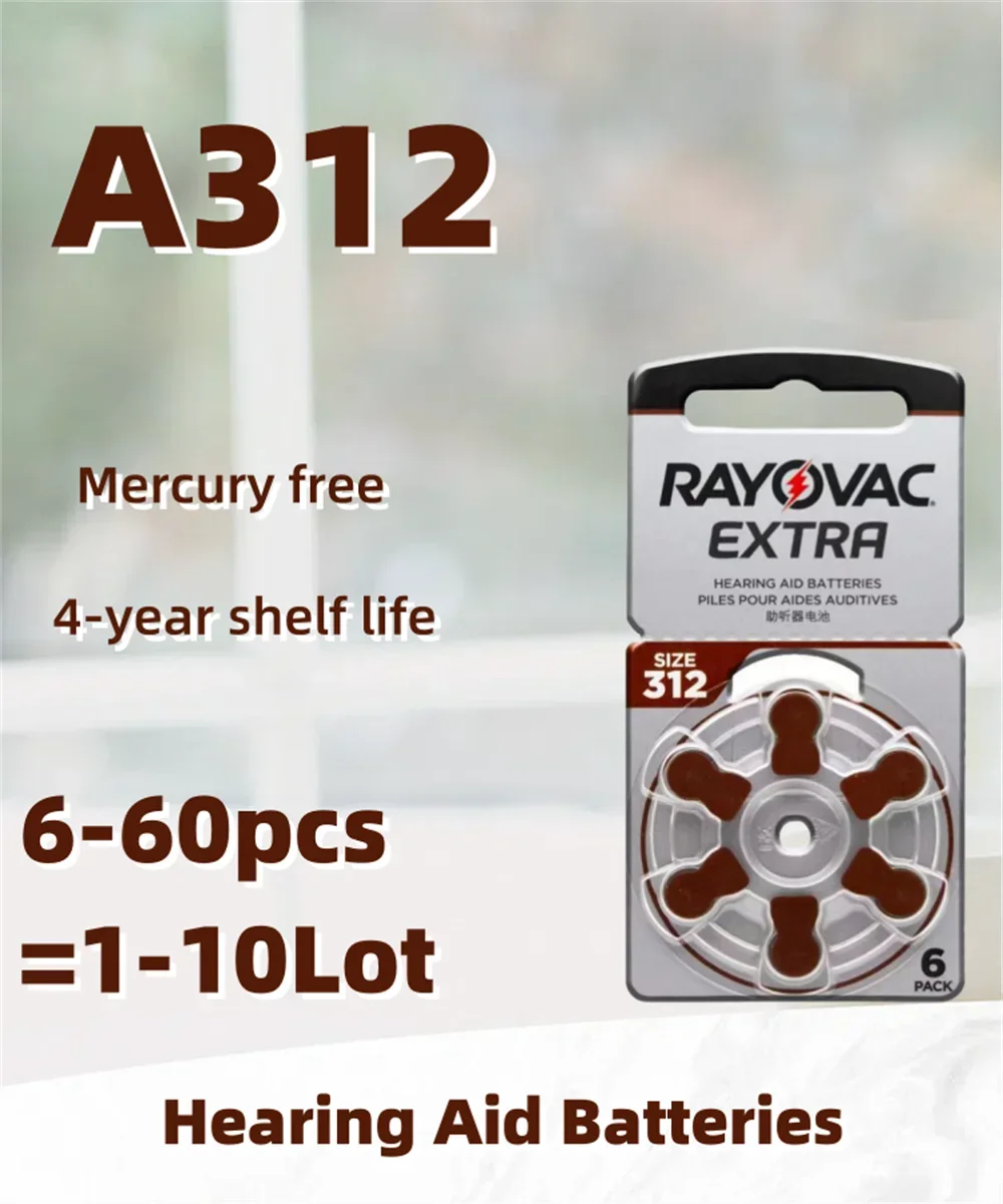 Hearing Aid Batteries 60PCS / 10 Cards RAYOVAC PEAK 1.45V 312 312A A312 PR41 Zinc Air Battery For BTE CIC RIC OE Hearing Aids