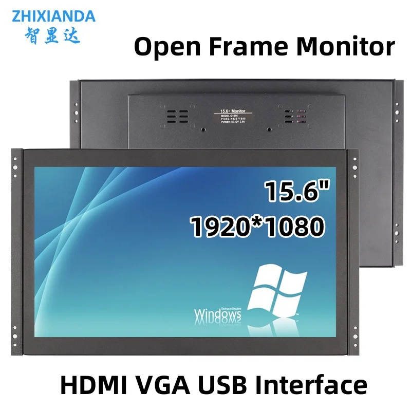 Zhixianda 15.6 Inch Open Frame Monitor 1920*1080 HD Capacitive Touch Screen Industrial Display With HDMI VGA USB Interface