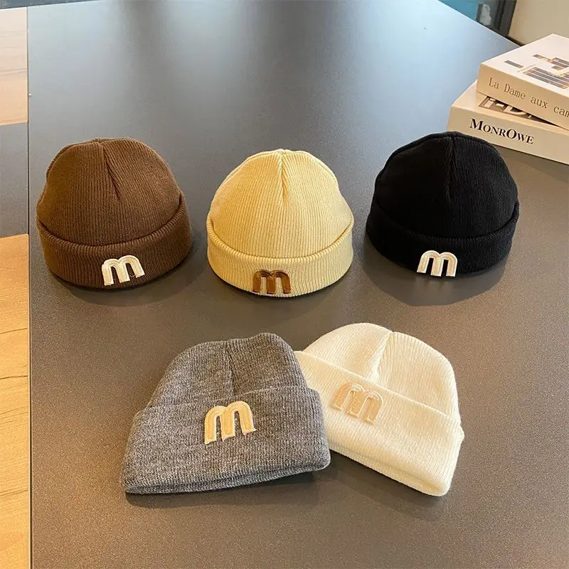 

Baby Hat Autumn and Winter Children's Wool Hat Baby Melon Skin Hat Korean Letter Pullover Knitted Hat Baby Tire Hat