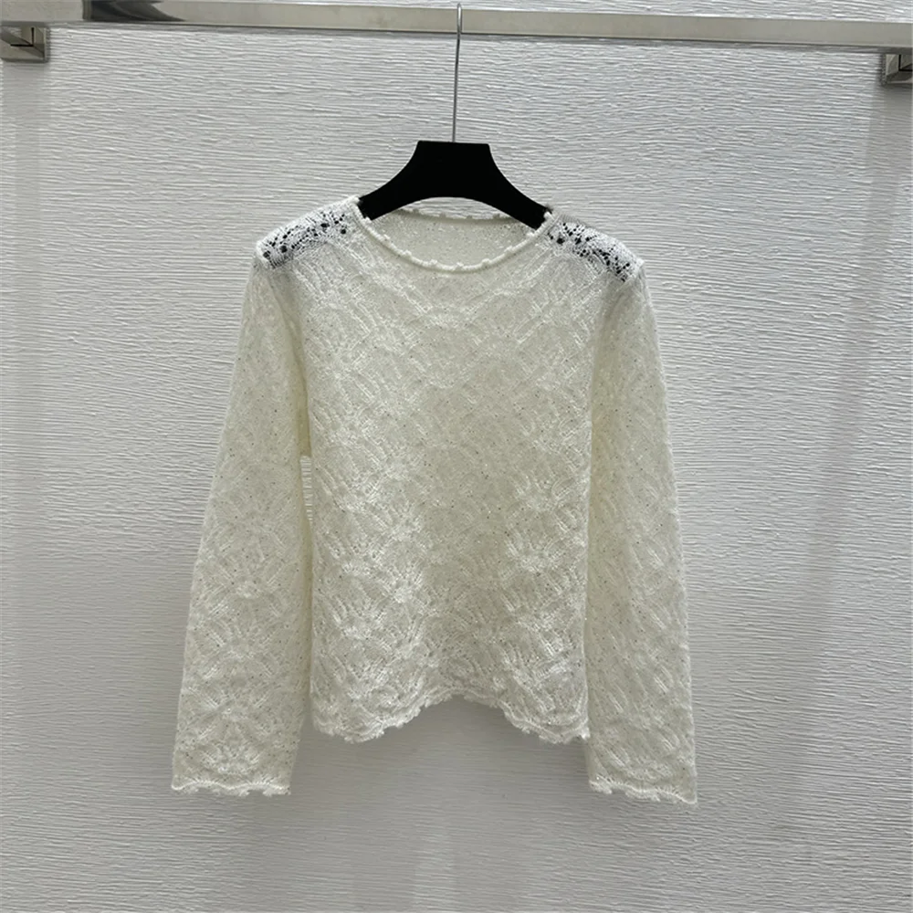 

Women's Gentle Open-Knit Sweater Crew Neck Pullover Long-Sleeve Top