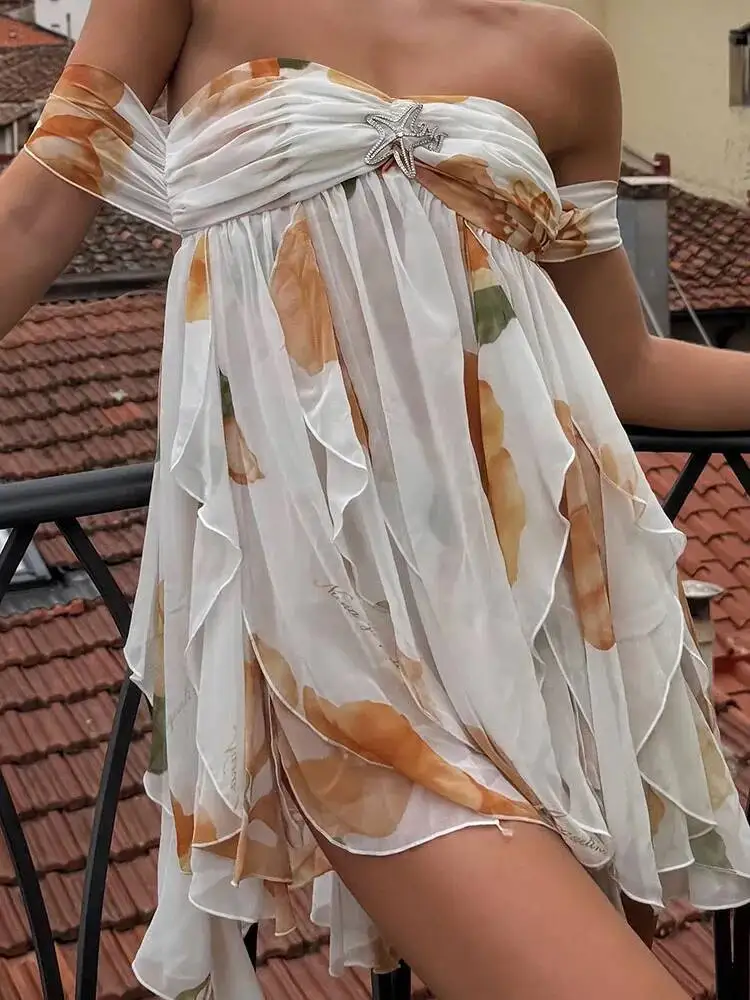 

Summer Women Patchwork Print Sweet Mini 2026 Backless Holiday Elegant Party Dress Sleeveless Strapless Sexy Ladies Dresses