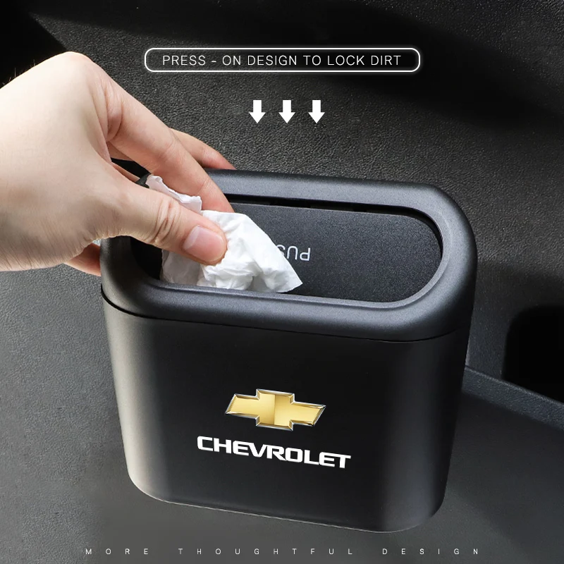 Portable Car Trash Can Auto Logo Hanging Storage Box For Chevrolet Silverado Trax Cruze Spark Tahoe Matiz Nubira Groove SS Kalos