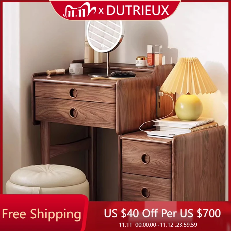 

Wood Mirror Vanity Table Makeup Chair Drawers Organizer Dressing Table Cosmetics Girl Mesa De Maquillaje Postmodern Furniture