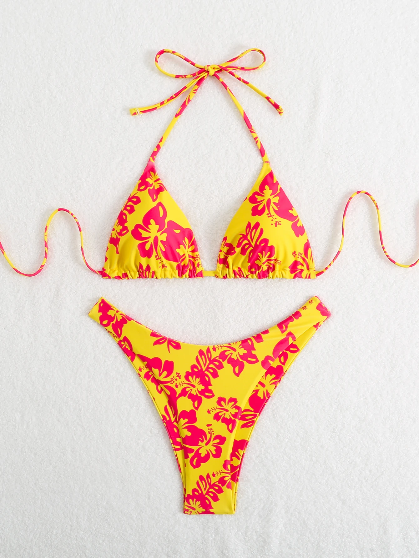 الصيف الرجعية الأزهار طباعة 2 قطعة بيكيني الدانتيل يصل ملابس السباحة مثير عالية مخصر ملابس السباحة النسائية