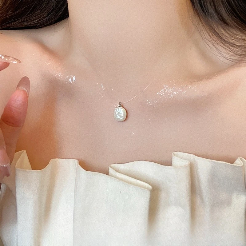 

Shell Pendant Necklace for Women, Transparent Fishing Line Adjustable Choker, Beach Gift Natural Boho Jewelry​