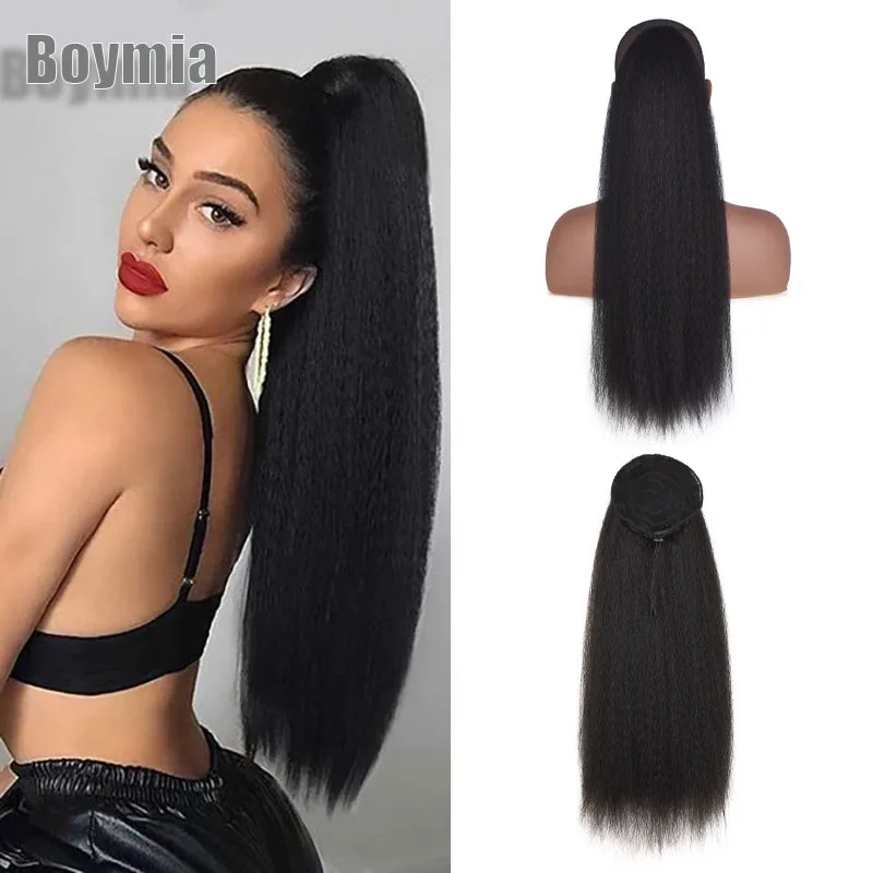 Extensión de cabello de cola de caballo con cordón, Clip sintético de 22 pulgadas, coletas Afro rizadas y rectas con peine de banda elástica