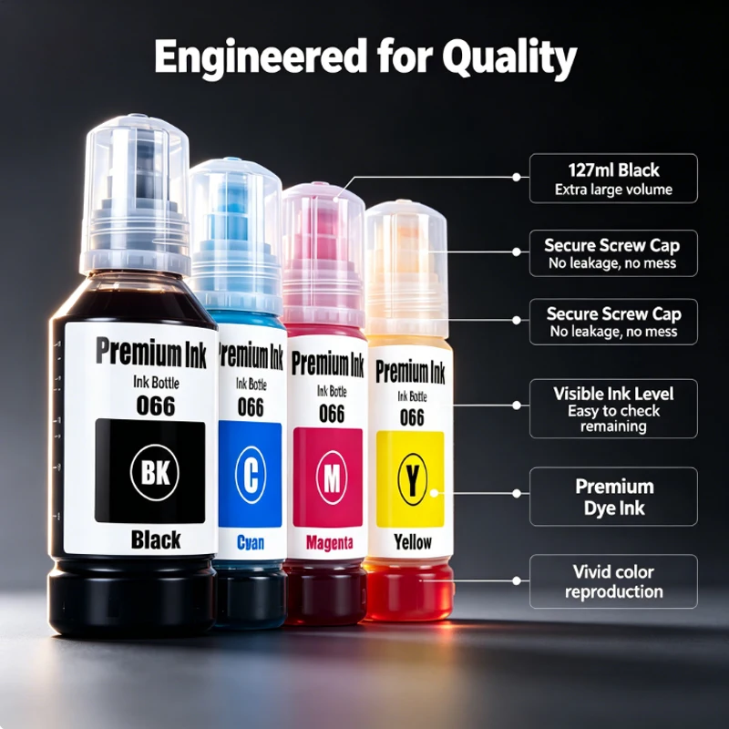 Premium 066 Ink Bottle for Epson L4366 L4368 L6376 L6378 L6379 L6398 Dye Ink Compatible with Multiple Printer Models