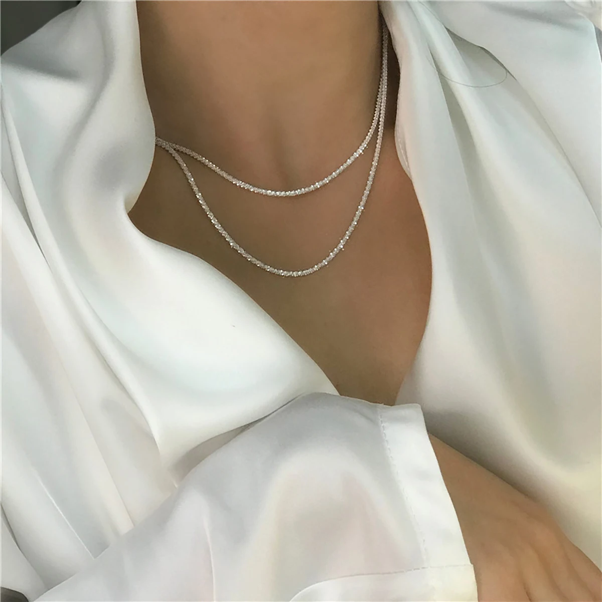 

Popular Layered Sparkling Clavicle Chain Choker Necklace Collar For Women Fine Jewelry Wedding Party Birthday Christmas Gifts