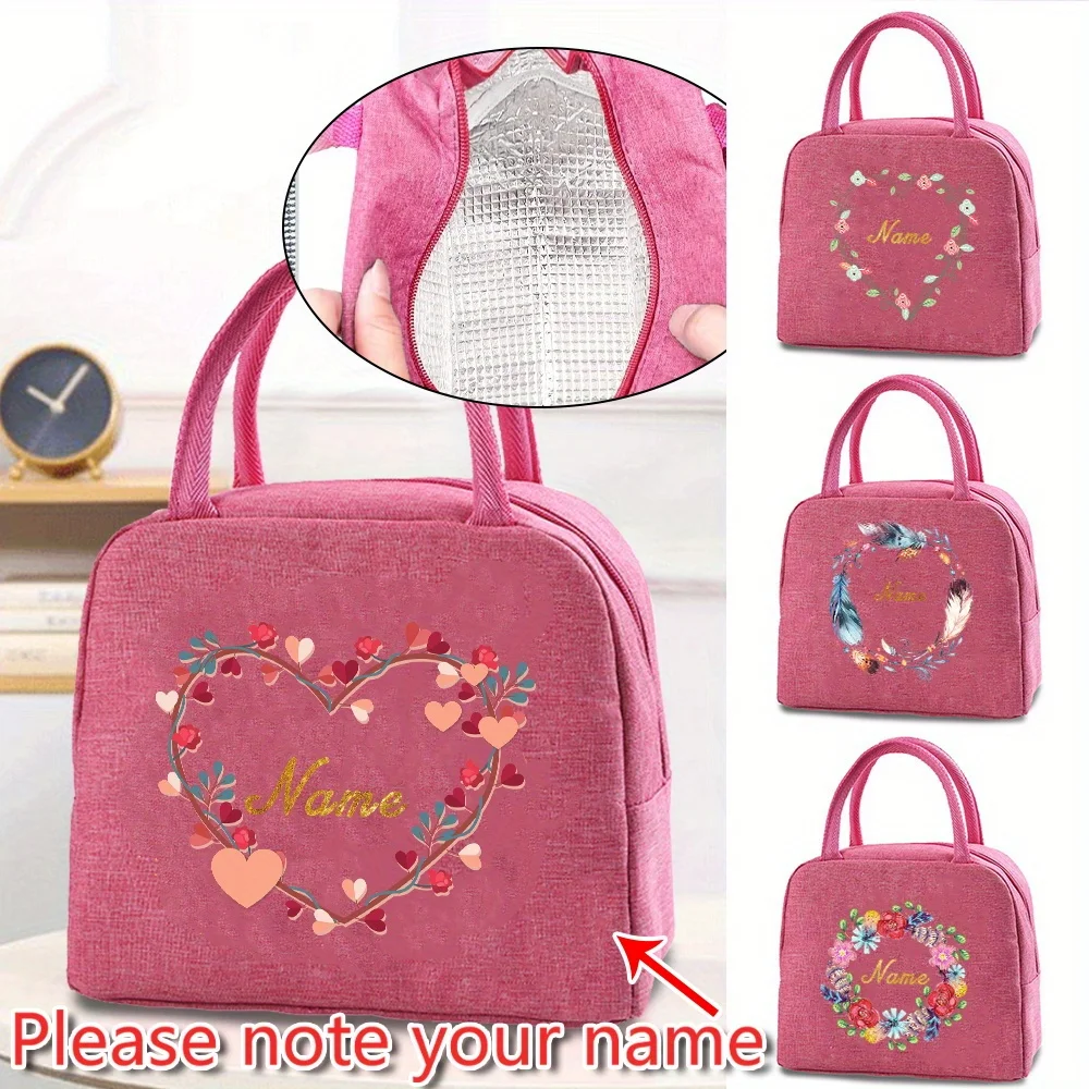 

Customized Insulated Pink Lunch Bag Bento Bag Aluminum Foil Personalized Name Pattern Insulated Lunch Box Picnic Food Bag