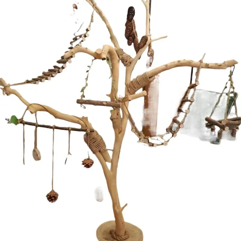 Bird  stand branch, trunk log stand pole, decorative wooden