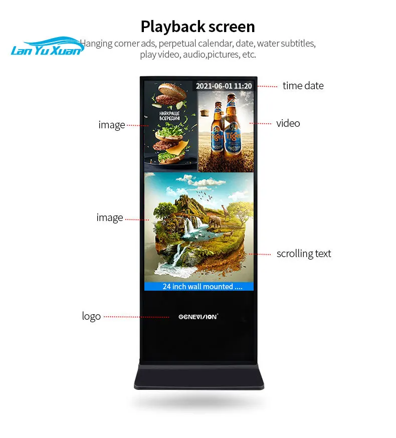 Quiosco de doble cara con pantalla táctil para interiores, quiosco de señalización Digital superfino de 65 y 55 pulgadas para publicidad