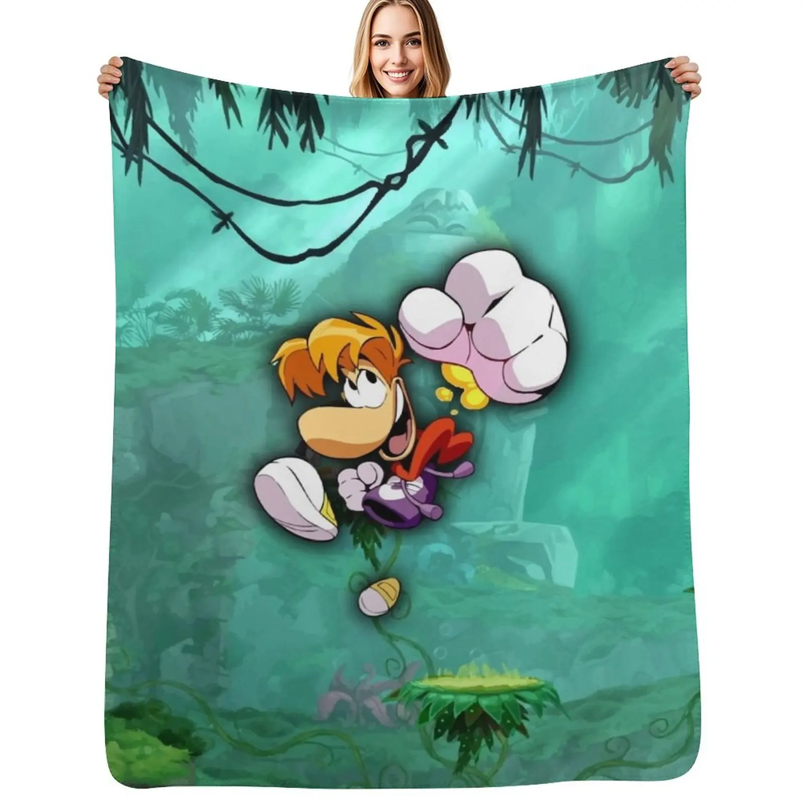Rayman Jumping Background Throw Blanket Multi-Purpose Bed covers manga for winter Thermals For Travel Moving Blankets