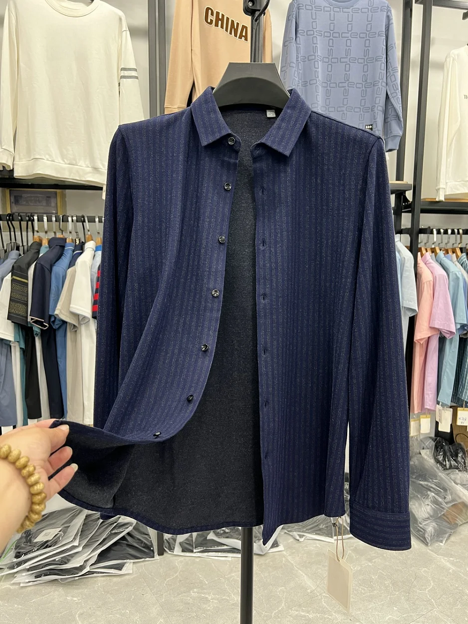 

Dongjia High Elastici Long Sve irt Men's Thiened Wool Blend Comfortable Fit Casual Sle Stand Edition Autumn Winter