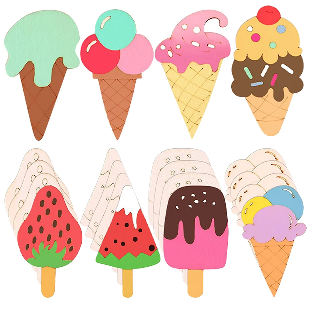 

80 Pcs Wooden Ice Cream Cutouts Unfinished Wood Chips Craft Supplies Blank Slices Sewing Tools DIY Painting Decor