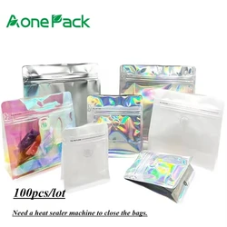 100pcs Holographic Ziplock Mylar Coffee Bean Roast Bag 50g 125g 250g 500g Plastic Packaging Food Tea Nuts Cutsom Logo Packaging