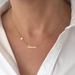 Fashion Butterfly Custom Name Pendant Necklace Stainless Steel Flower Butterfly Link Chain Pendant Birthday Gift Jewelry Wedding