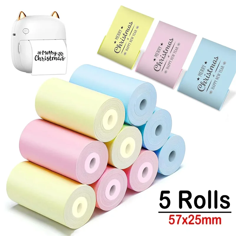 5-1Rolls Thermal Printer Paper 57x25mm For Mini DIY Sticker Receipt Printer Portable Pocket Printer For Phone Printing Picture