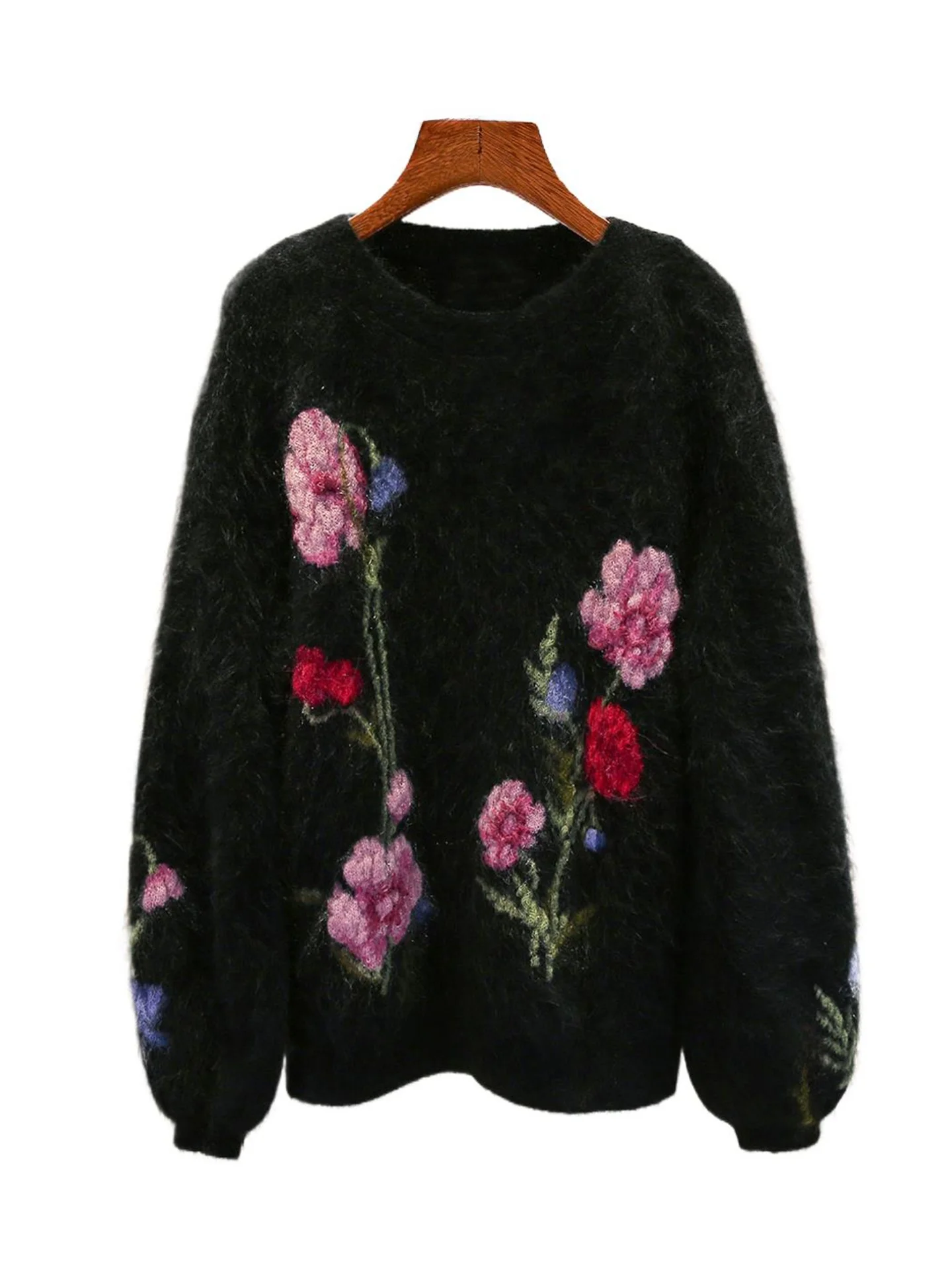 French Sle Loose Knitted Sweater Women's Floral Embroidery Top Comfortable Long Sve round Ne Pullover Autumn Faion
