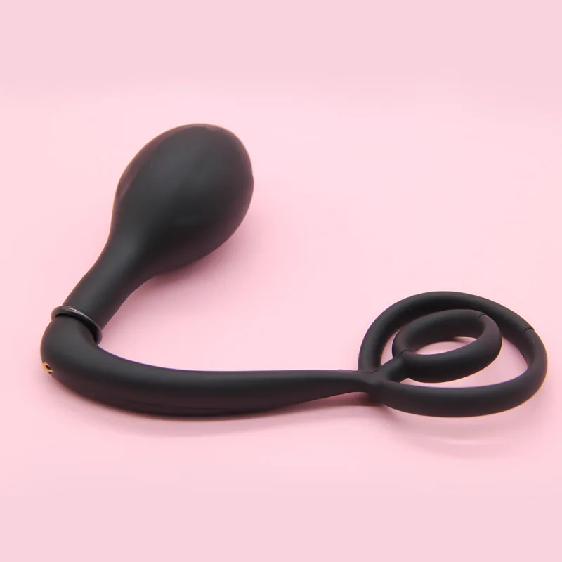 سدادة شرجية قابلة للنفخ قابلة للتعديل مع كرة فولاذية، مدرب شرجي بقفل سيليكون مرن، لعبة تدليك تحفيز مزدوج للبالغين