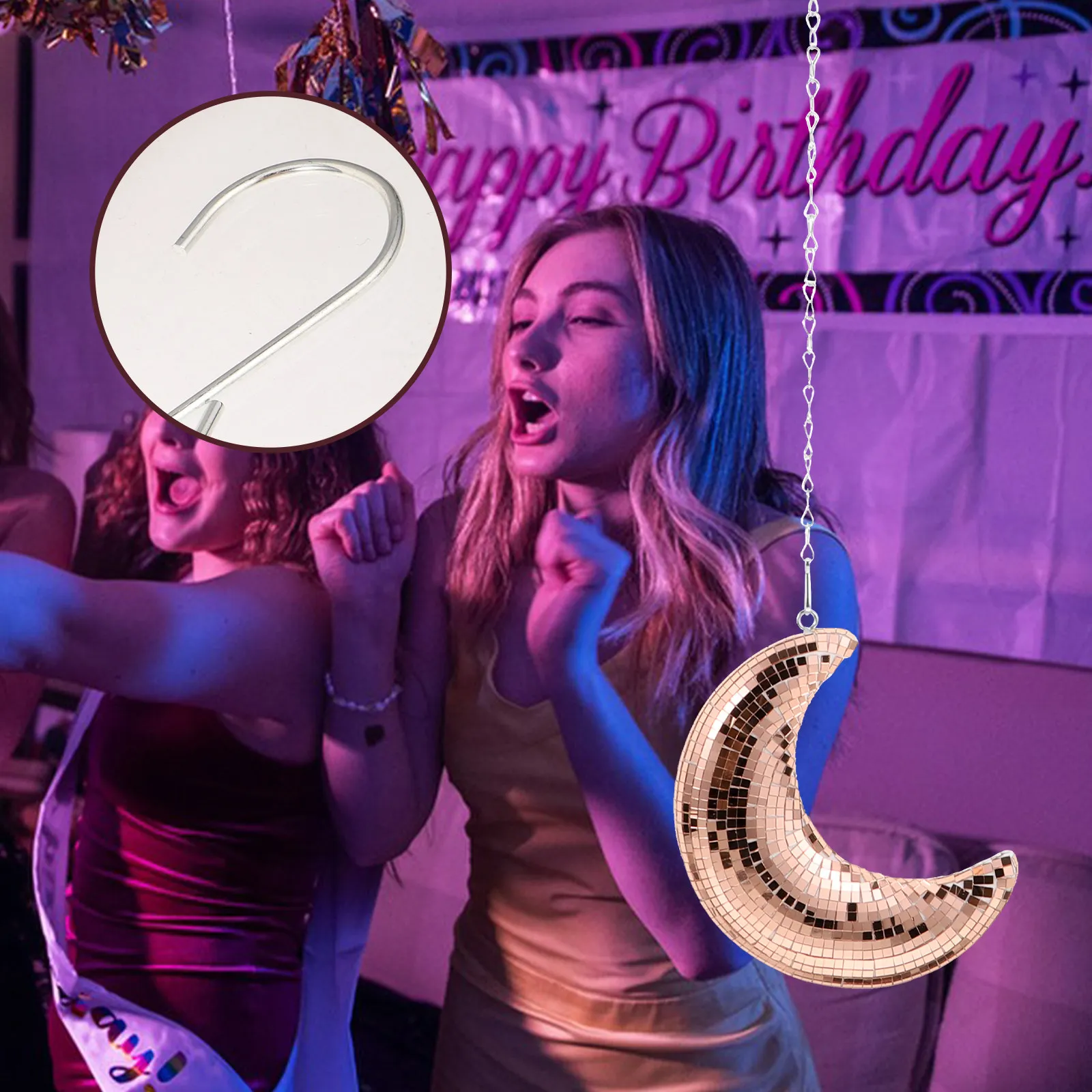 Hanging Moon Disco Ball Decoration – Glass, Lightweight, Dazzling Reflections for Party, Disco & Room Decor