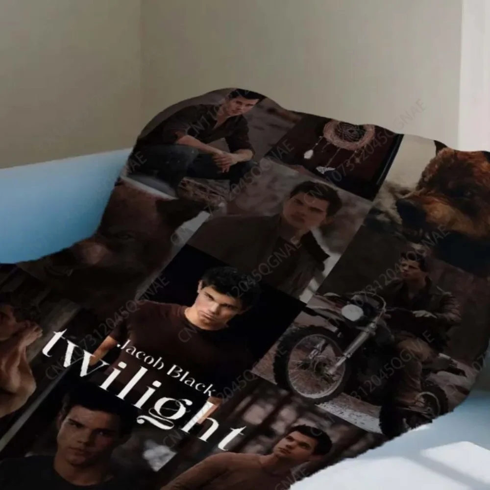 Custom [Edward In Jacob Black Form] Twilight Saga Jacob Black & Wolf Collage Throw Blanket - Soft Flannel Bedspread, Cozy Fleece