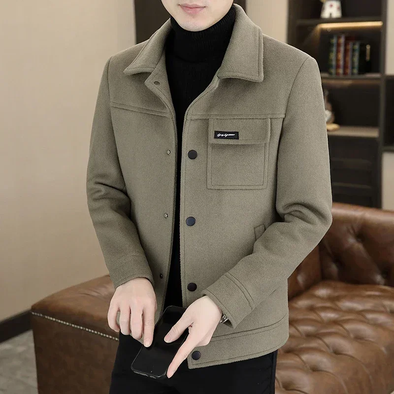 

High Quality Solid Color Woolen Jacket for Men Thickened and Warm Short Trench Coat Casual Business Overcoat Men Clothing 2023