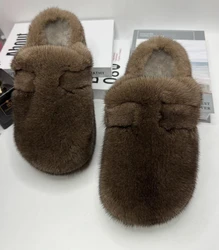 Ladies Slippers Luxury 100% Real Mink Fur Slippers For Women Shoes Women's Casual Real Fur Slides Flip Flop Flat Femme Shoes