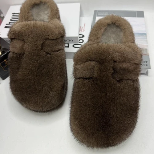 여성용 럭셔리 100% 리얼 밍크 모피 슬리퍼, 여성용 캐주얼 신발, 플립 플롭 플랫 팜므 슈즈 