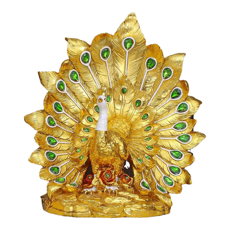 New Chinese-style decorations, auspicious peacock ornaments, living room TV cabinet entrance