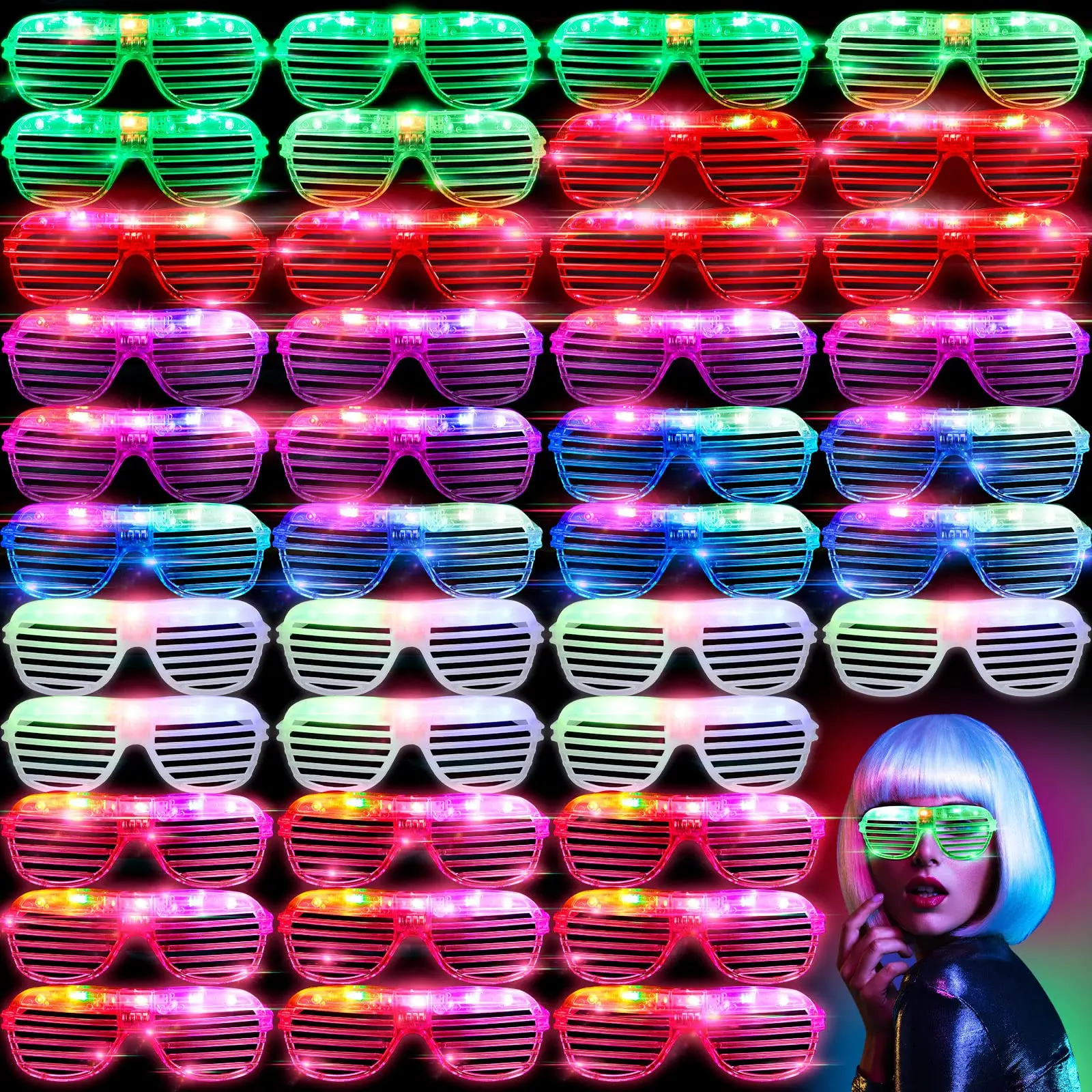 

12/25/72 PC of Led Glasses 6 Colors Light Up Glasses Shutter Shades Glow in the Dark Glasses Neon Rave Flashing Sunglasses