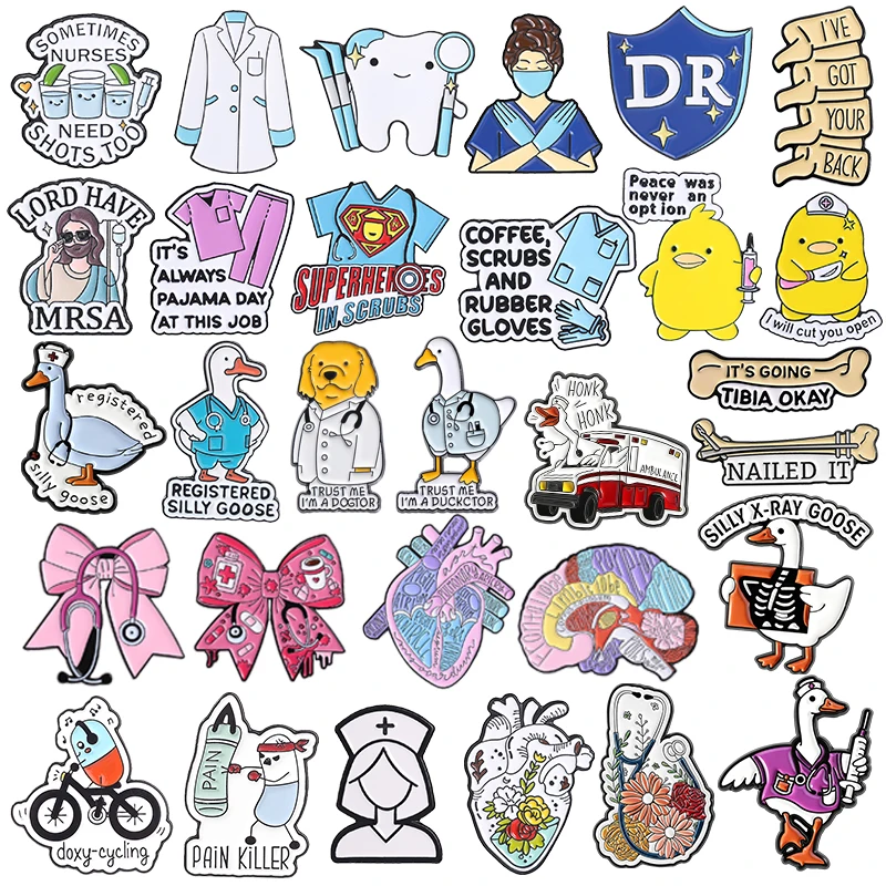 Pin de esmalte de la colección Humor Médico con lazo rosa, herramientas médicas, estetoscopio y diseño de médico veterinario, broche, regalo de joyería para médicos y enfermeras