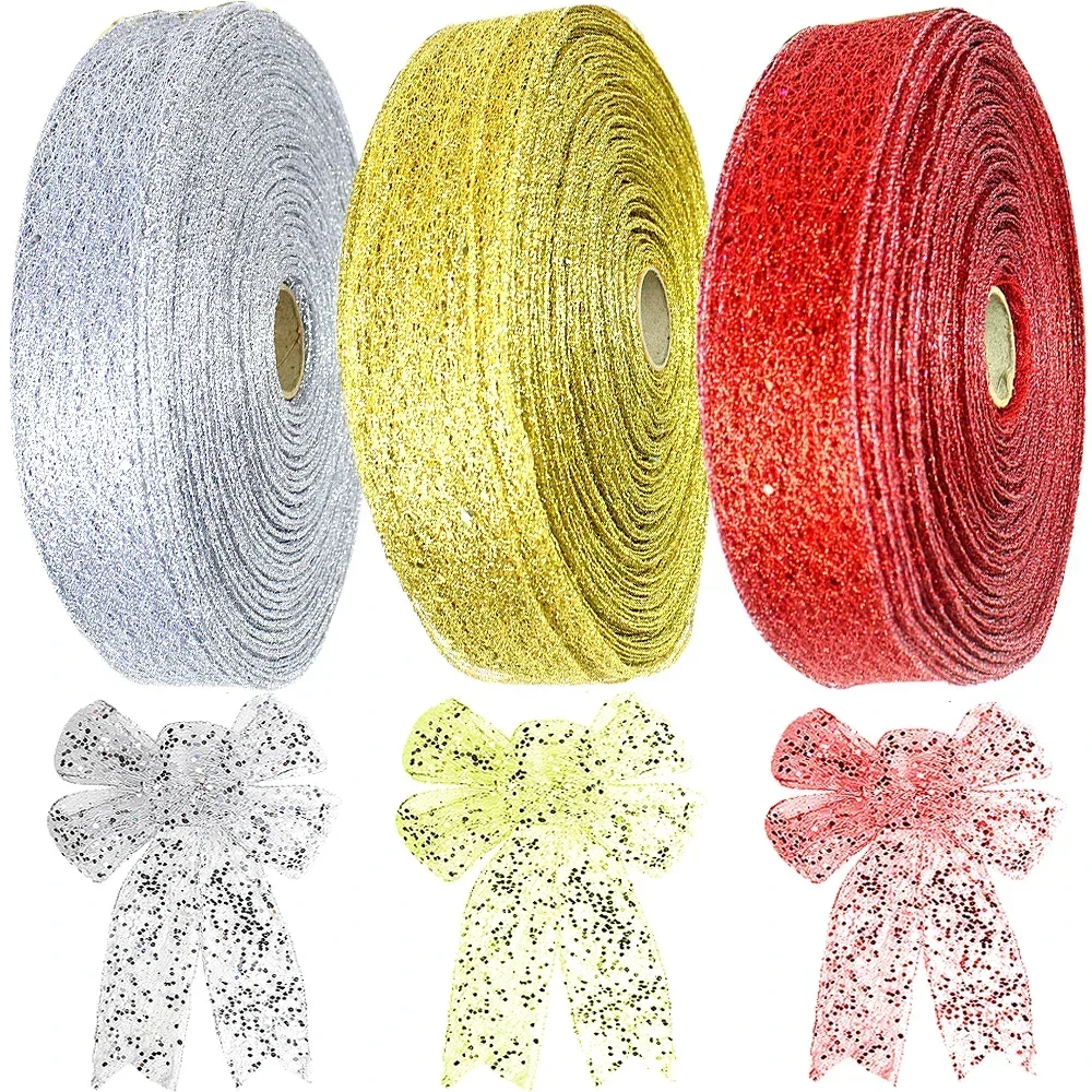 

2 м рождественская лента, блестящая золотистая, серебряная, красная шелковая лента, подарочная упаковка, подвесное украшение для рождественской елки, галстук-бабочка ручной работы «сделай сам»