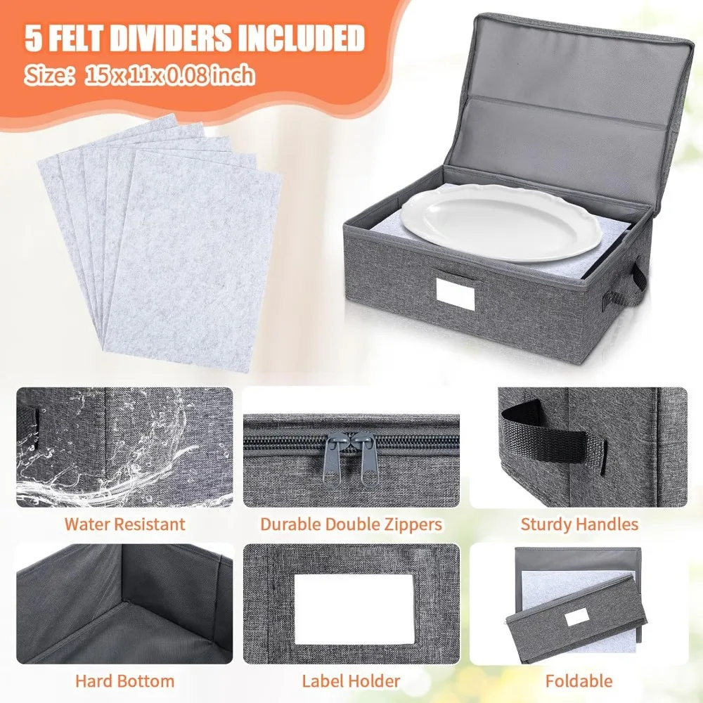 Stackable Hard Shell China Storage Box Set, 17x13x6 Inches, for Moving Supplies with 3 Pcs Platter Holder