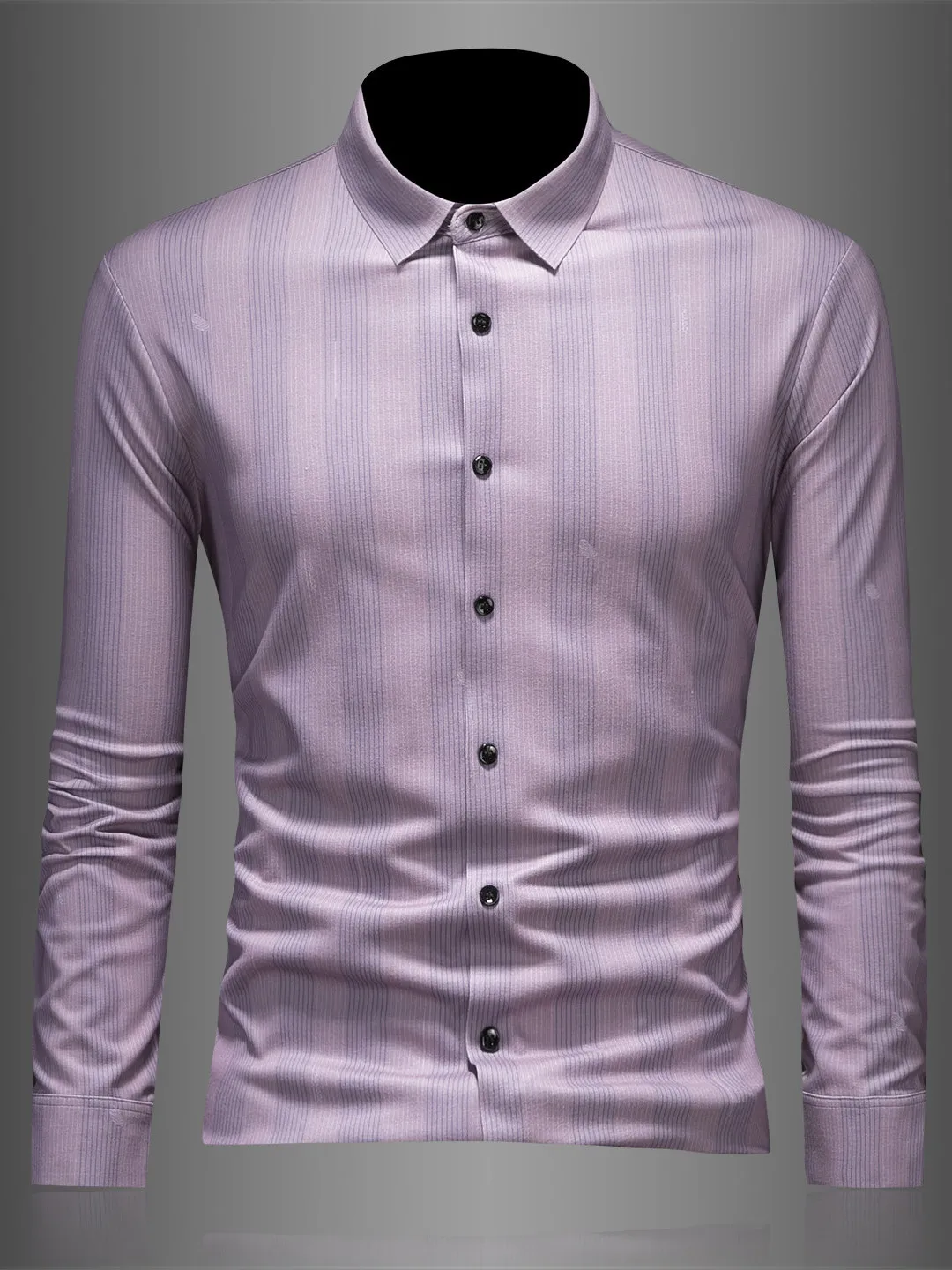 

Мужская рубашка с длинным рукавом в полоску, повседневная, однотонная, деловая, не требующая глажки, модная, брендовая, весна 2026, приталенная, из чесаного хлопка