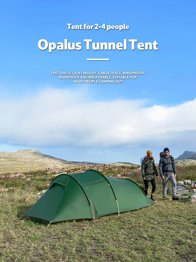 Naturehike Opalus 3-Personen 4-Jahreszeiten Tunnelzelt 20D Silikonbeschichtetes Nylon Wasserdichtes Winddichtes Rucksackzelt für Reisen und Wandern