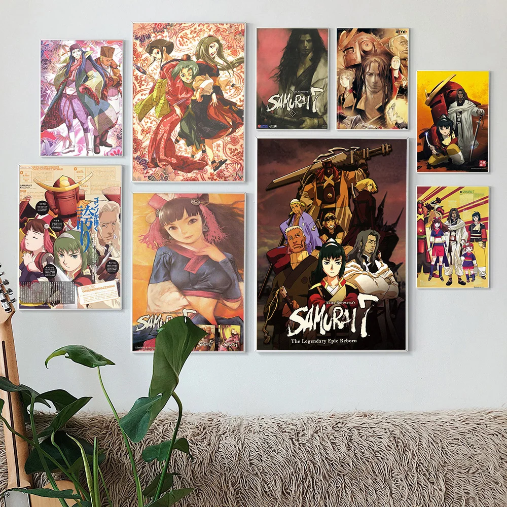 Samurái 7-póster de Anime japonés, lienzo de dibujos animados de Manga, pintura de gato, chica, pegatinas de pared modernas, decoración