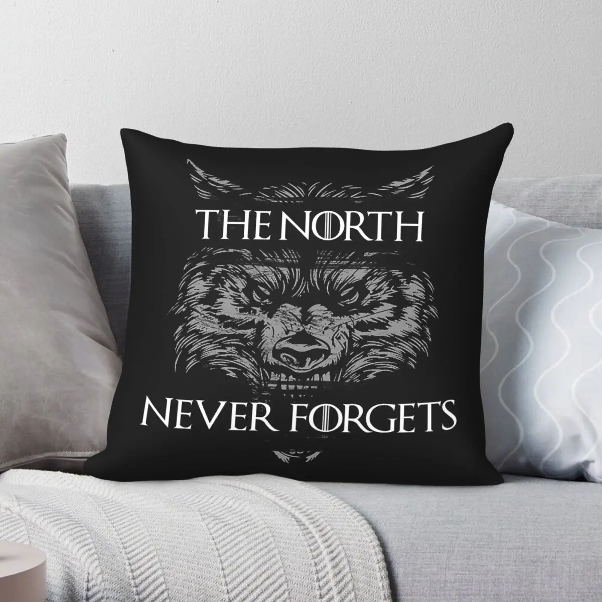 North Never Forgets Wolf Pillowcase Polyester Linen Velvet Pattern Zip Decor Pillow Case Home