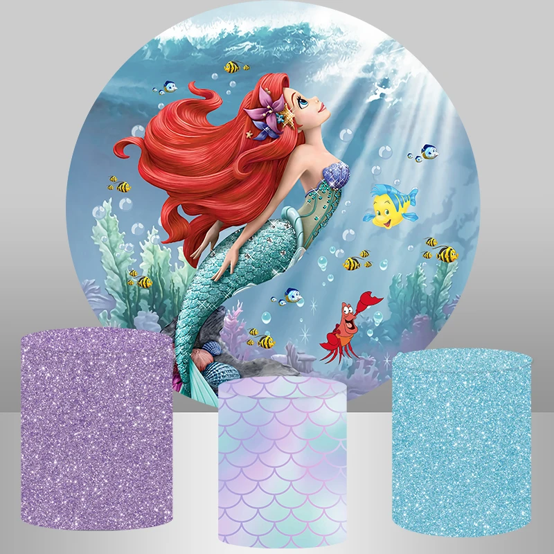 Unter Die Meer Kleine Meerjungfrau Ariel Runde Hintergrund Prinzessin Mädchen Baby Dusche 1st Geburtstag Party Kreis Hintergrund Glitter Bokeh