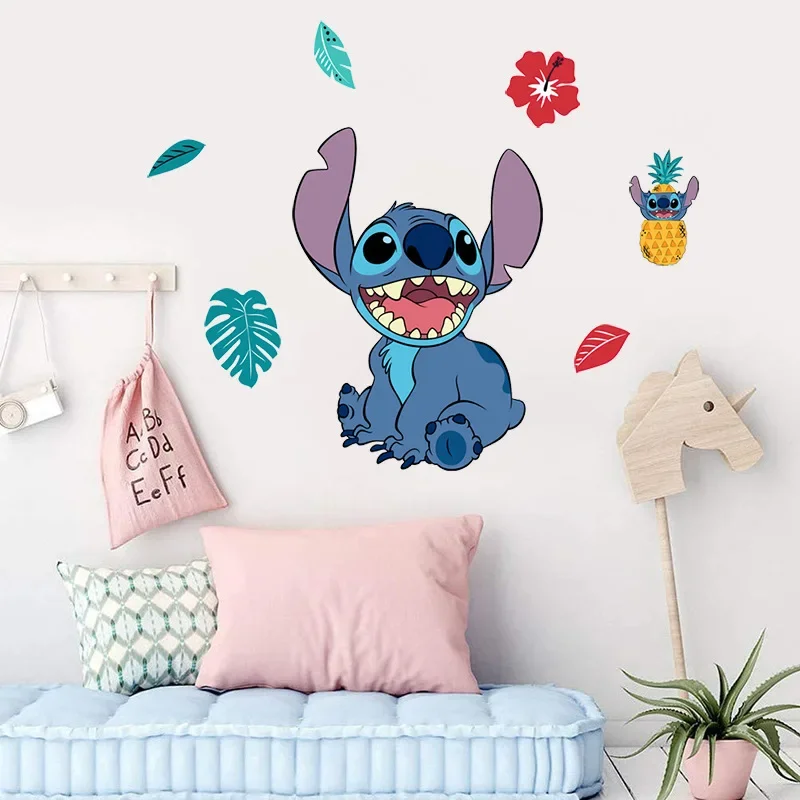 Disney Anime Stitch Wall Stickers Children's Bedroom Wall Stickers Lilo & Stitch PVC Glass Cabinet Stickers Home Decoration Gift