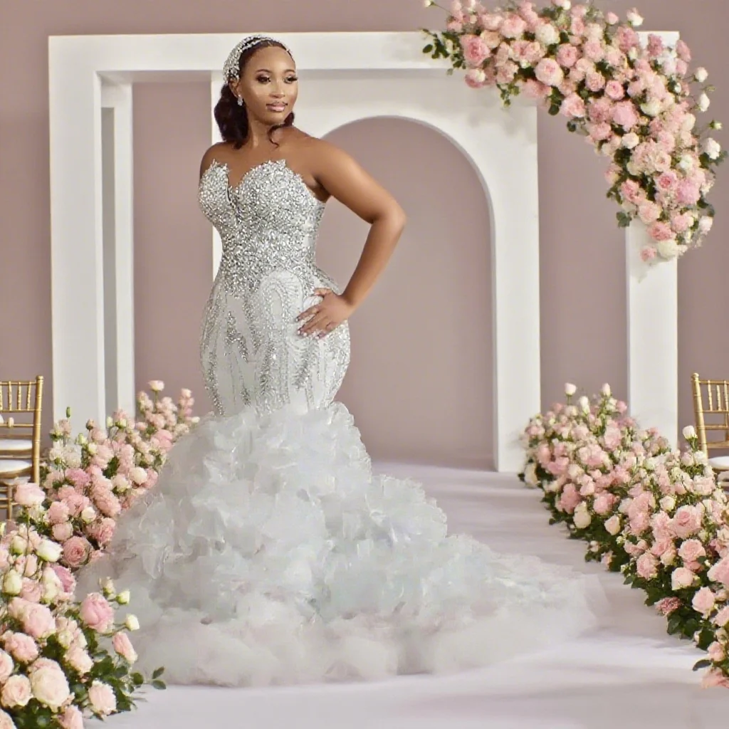 Robes De mariée sirène longues blanches pour filles noires, Vintage, avec des appliques en dentelle, personnalisées