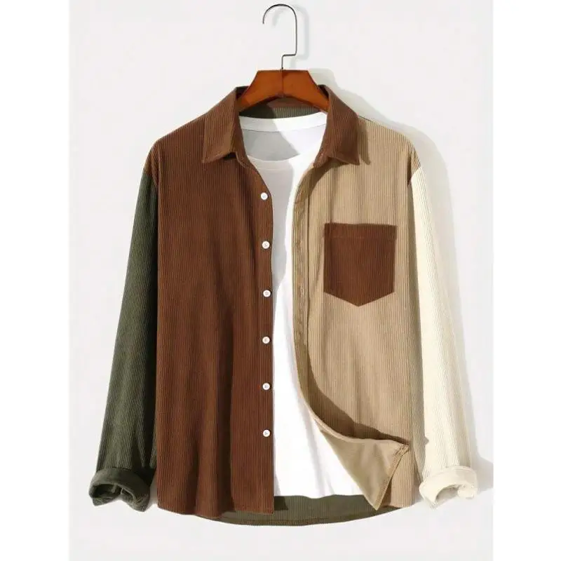 

O 60732 TEMU Трансграничный осенний цветной блуэтный воротник, повседневный модный повседневный длинный мужской утюг из искусственной кожи Thiened