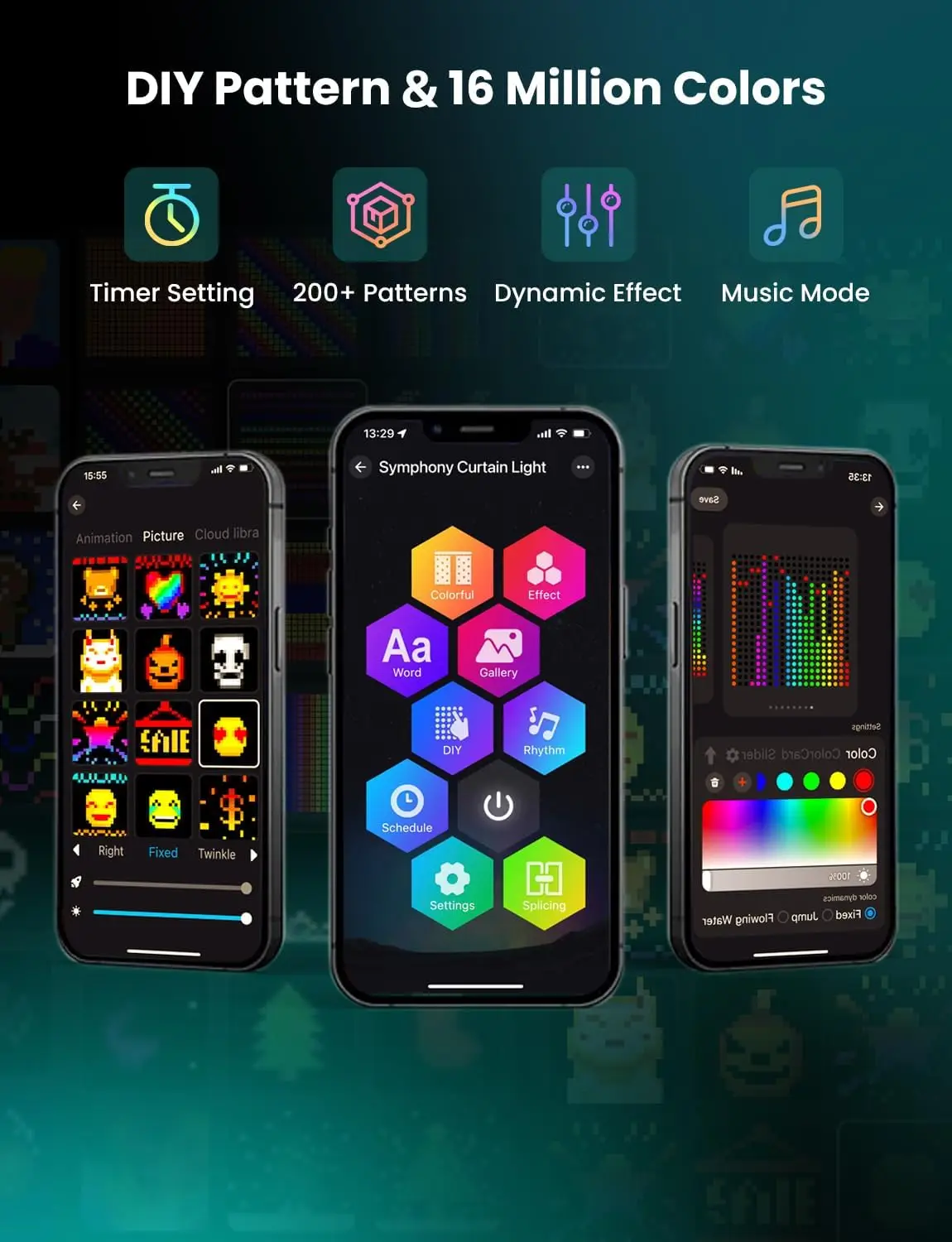 Smart LED Curtain Lights USB,400 LED Dynamic Pattern DIY Curtain String Lights with App & Remote for Bedroom Christmas Decor