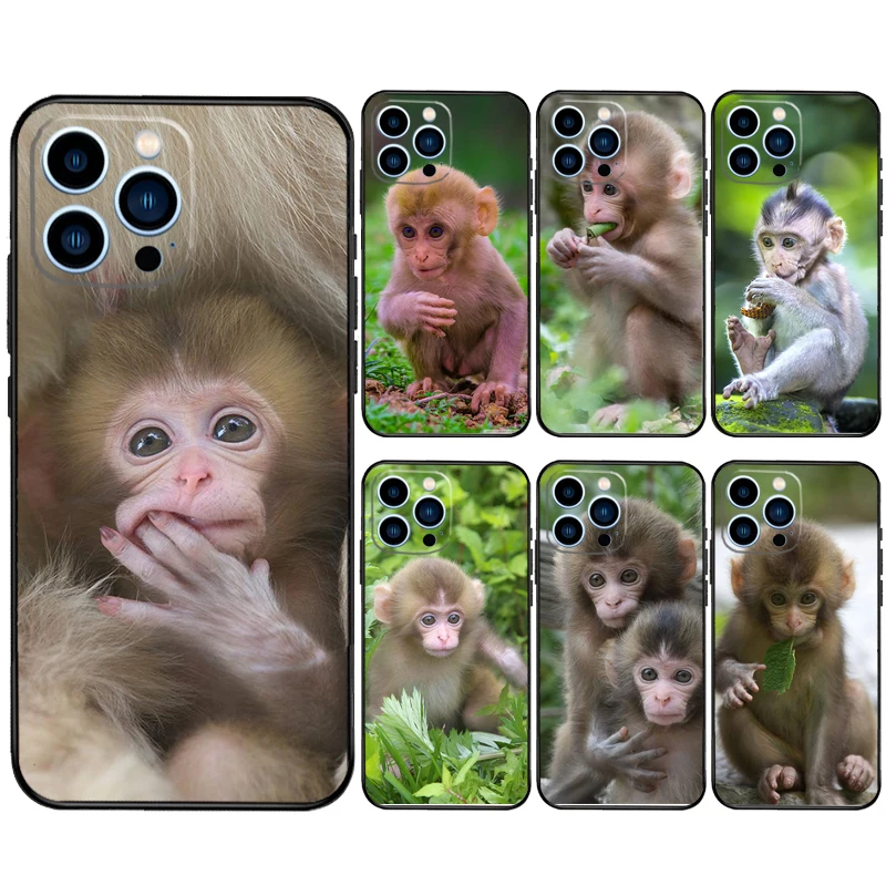 Cute Baby Monkey Animal Case For iPhone 16 15 14 11 Pro Max 13 12 Mini X XR XS Max 7 8 14 16 15 Plus Cover