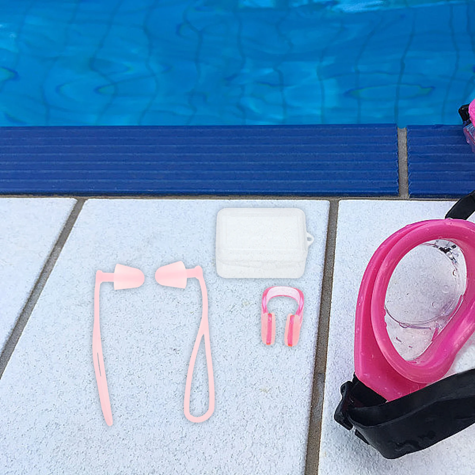 

Swimmers Ear Plugs Nose Clip Earplug Set for Swimming Women Portable Adult Pink Plastic