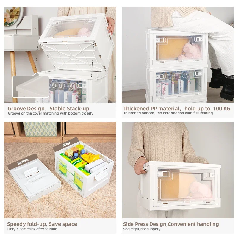 Transparent Storage Basket Folding Plastic Boxes Drawer Organizer Stackable Shelf Basket Collapsible Closet Container