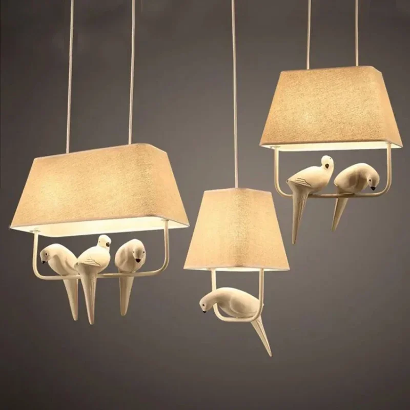 Nordic Creative Linen Fabric Bird LED Pendant Lamps Restaurant Bedroom Children's Room Study Chandelier Home Decor Light Fixture