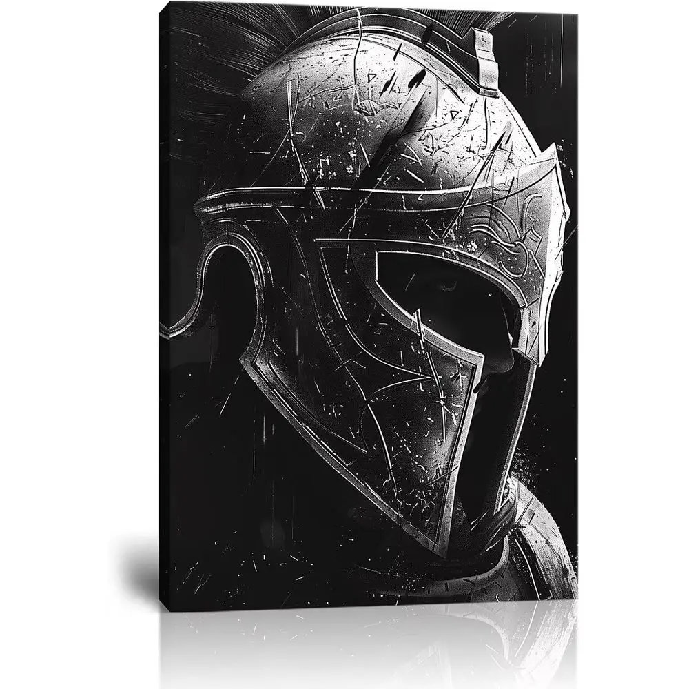 

Black and White Spartan Helmet Canvas Art for Living Room or Office Decor