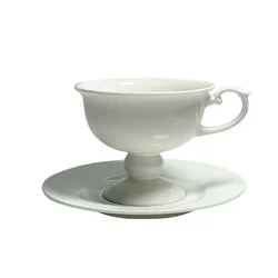 European Style Medieval Bone China Coffee Cup Plate, High Legged Ceramic Cup, Pure White, English Afternoon Saucer, Coffee Cup